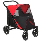 PawHut Cărucior Pliabil pentru C&acirc;ini cu 4 Roți, Intrări cu Fermoar și Ferestre din Plasă, 112x65x100 cm, Roșu | Aosom Romania