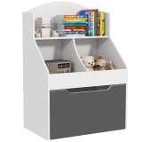 AIYAPLAY Bibliotecă pentru Copii cu 2 Niveluri și Sertar pe Roți, Raft Bibliotecă pentru Jucării și Cărți, 62x40x88 cm, Alb | Aosom Romania