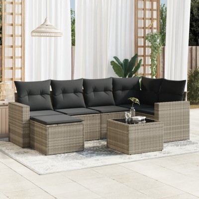 vidaXL Set canapele de grădină cu perne, 7piese gri deschis poliratan 3251609 foto
