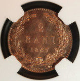 Moneda Romania 2 bani 1867 NGC MS65 RD