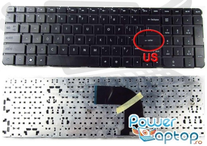 Tastatura HP Pavilion DV7 7000 layout US fara rama enter mic, Pavilion DV7 7015CA layout US fara rama enter