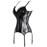 S363-1 Corset din vinil cu dantela si cupe cu burete si push-up