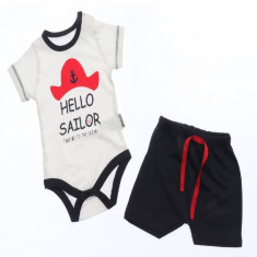 Compleu Body si Pantalon scurt Hello Sailor Palarie bebelusi bumbac 0-9 luni