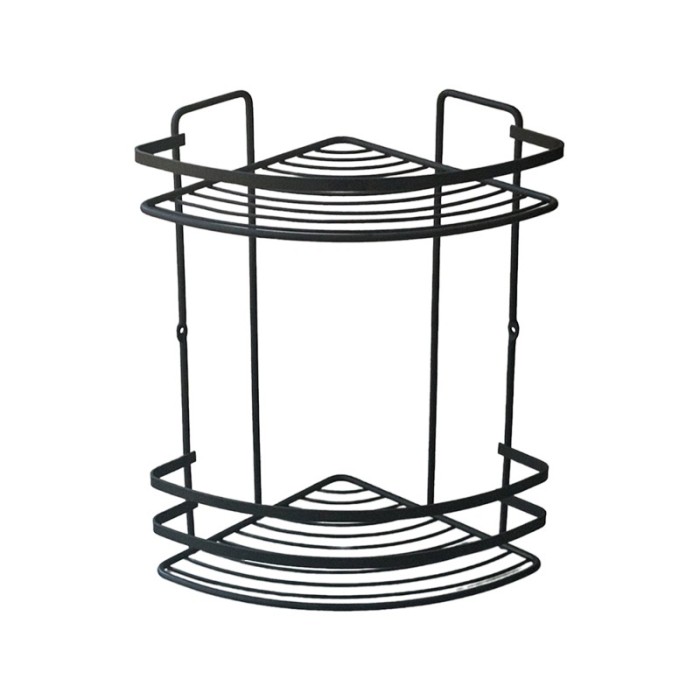 Etajera pentru baie, din metal, pe colt, doua rafturi, negru mat, SB052B, 190 x 190 x 320 mm