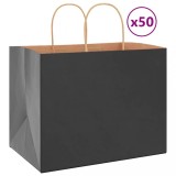 vidaXL Pungi de h&acirc;rtie 50 buc cu m&acirc;nere negre 32x22x24 cm