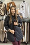 Geaca dama lunga neagra cu gluga si captuseala animal print