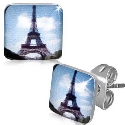 Cercei pătraţi din oţel, cu turnul Eiffel foto