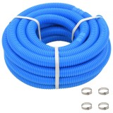 Furtun Piscina vidaXL Albastru 38 mm, 12 m, LDPE, cu 4 Cleme, Rezistent UV