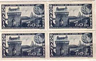 ROMANIA 1945 50 ani Podul de la Cernavoda Serie 1 timbru in bloc de 4 LP.180 I foto