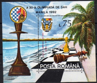 B1609 - Romania 1992 - Sah,bloc neuzat,perfecta stare foto