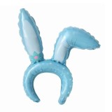 Balon din folie metalizata, flippy, tip coronita cu urechi, model iepure, ambalaj individual, pai inclus, umflare cu aer sau heliu, 38 x 45 cm, albast