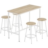 HOMCOM Set de Dining 5 Piese cu Bar 110x50x89,5 cm și Scaune &Oslash;30x60,5 cm din Lemn și Metal Nuanță Lemn | Aosom Romania
