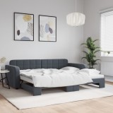 Cumpara ieftin Pat de zi cu extensie, gri &icirc;nchis, 90x190 cm, catifea