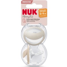 Suzeta Mommyfeel Nuk, Silicon, 0-9 Luni, Speciala Pentru Copii Alaptati, Forma Ortodontica, Set 2Buc/Cutie, Gri/Crem