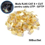 Mufa RJ45 S/FTP CAT 8 CUT Auriu cu Ecranare Metalica - 50Buc/Set