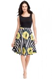 V805-192 Rochie eleganta model in dungi si print floral, L, M/L, XL