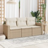 VidaXL Set canapele de grădină, 3 piese, cu perne, bej, poliratan 3250995