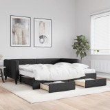 Cumpara ieftin Pat de zi cu extensie și sertare, negru, 100x200 cm, textil