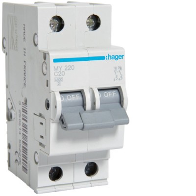 Siguranta automata 20A 2P Curba C 4,5ka Hager MY220 foto