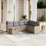 vidaXL Set canapele de grădină, 7 piese, cu perne, bej, poliratan