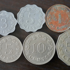 Lot 7 monede diferite Malta 3/5 Mils și 1/2/5/10/50 Cents 1972