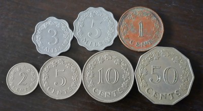 Lot 7 monede diferite Malta 3/5 Mils și 1/2/5/10/50 Cents 1972 foto