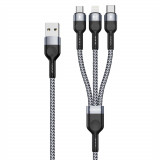 Cumpara ieftin Cablu de Date 3 in 1, USB la Type-C, Lightning, Micro-USB, 1.3m Duzzona (A3) Gri