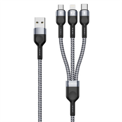 Cablu de Date 3 in 1, USB la Type-C, Lightning, Micro-USB, 1.3m Duzzona (A3) Gri foto