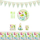 Set 9 accesorii de masa, flippy, colectia dino park, 82 piese, din carton/plastic/hartie, multicolor