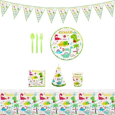 Set 9 accesorii de masa, flippy, colectia dino park, 82 piese, din carton/plastic/hartie, multicolor foto