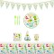 Set 9 accesorii de masa, flippy, colectia dino park, 82 piese, din carton/plastic/hartie, multicolor