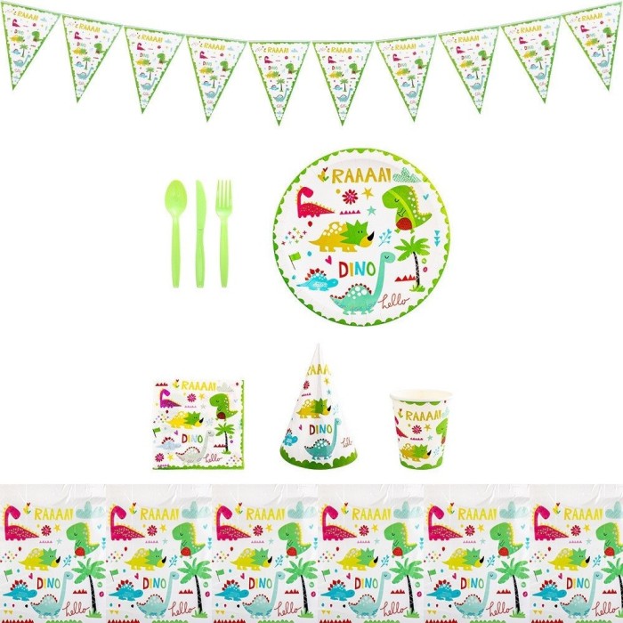 Set 9 accesorii de masa, flippy, colectia dino park, 82 piese, din carton/plastic/hartie, multicolor