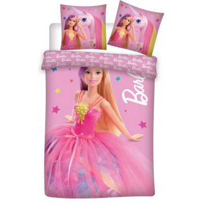 Lenjerie de pat Barbie si Unicorn Kids, 2 Piese, 100A 135 cm, 40A 60 cm, 100% Bumbac foto