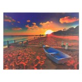 Tablou Canvas Decorativ Barca pe Plaja Apus de Soare 80x60x1.5cm, Oem