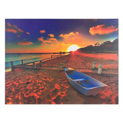 Tablou Canvas Decorativ Barca pe Plaja Apus de Soare 80x60x1.5cm foto