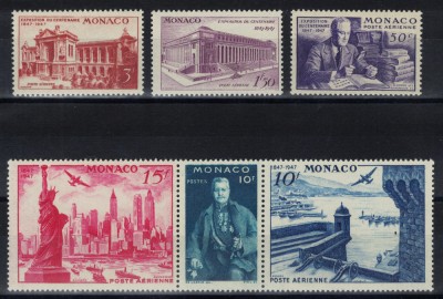 MONACO 1947 - Expozitii, primele timbre in SUA 100 de ani/ serie completa MNH foto