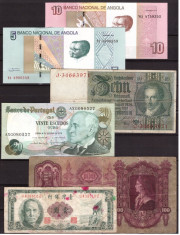 Lot 6 bancnote straine, Taiwan, Portugalia, Angola, Ungaria, Ger foto