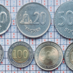 01B35 Ecuador set 7 monede 1, 10, 20, 50, 100, 500, 1.000 Sucres 1988 - 1997 UNC