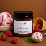 &Icirc;nghețată de zmeură &ndash; Lum&acirc;nare parfumată handmade din soia &icirc;n recipient sticlă ambra