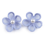 Set 10 flori textile pentru cusut sau lipit pe haine, diametru 25 mm, Albastru deschis