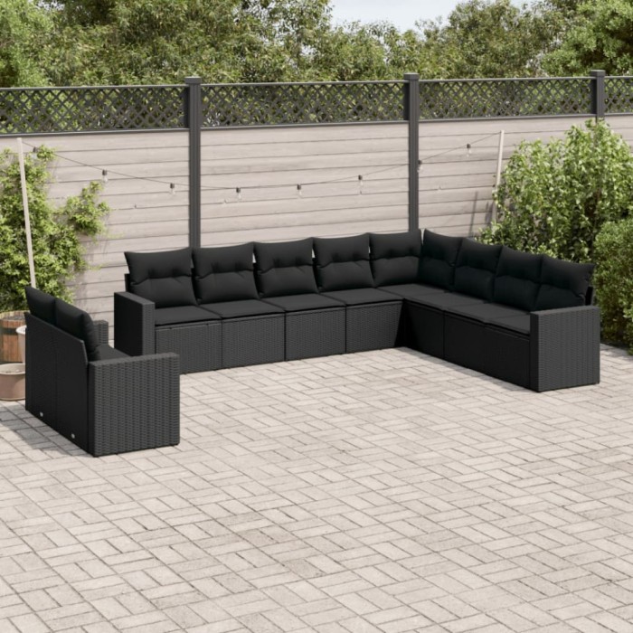 Gossi set canapele de gradina cu perne, 10 piese, negru, poliratan