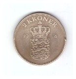 Moneda Danemarca 2 kroner 1951, stare buna, curata, Europa, Bronz-Aluminiu