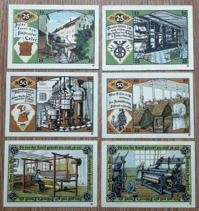 Germania lot 6 notgeld 2 x 25 + 2 x 50 + 2 x 75 pfennig P&ouml;&szlig;neck **