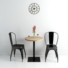 vidaXL Masa bistro, MDF ?i o?el, rotunda, 60x75 cm, culoare stejar foto