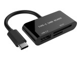 Gembird UHB, CR3, 02 , Card Reader USB, C + USB 2.0, SD SDHC SDXC microSD, OTG, Black
