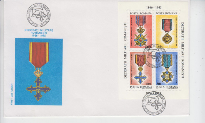 FDCR - Decoratii militare romanesti 1866-1945 - bloc - LP1366 - AN 1994