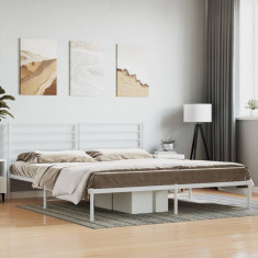 vidaXL Cadru de pat metalic cu tăblie, alb, 180x200 cm