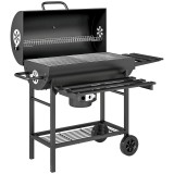 Outsunny Grătar pe cărbuni din oțel BBQ Smoker cu capac m&acirc;nere termometru roți mobil 114 x 65 x 95 cm | Aosom Romania