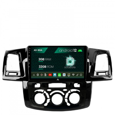 Navigatie Toyota Hilux (2008-2014) Clima Manuala, Android 12, A-Octacore 2GB RAM + 32GB ROM, 9 Inch - AD-BGA9002+AD-BGRKIT082 foto