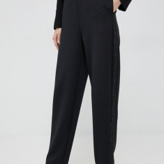 Emporio Armani pantaloni femei, culoarea negru, drept, high waist